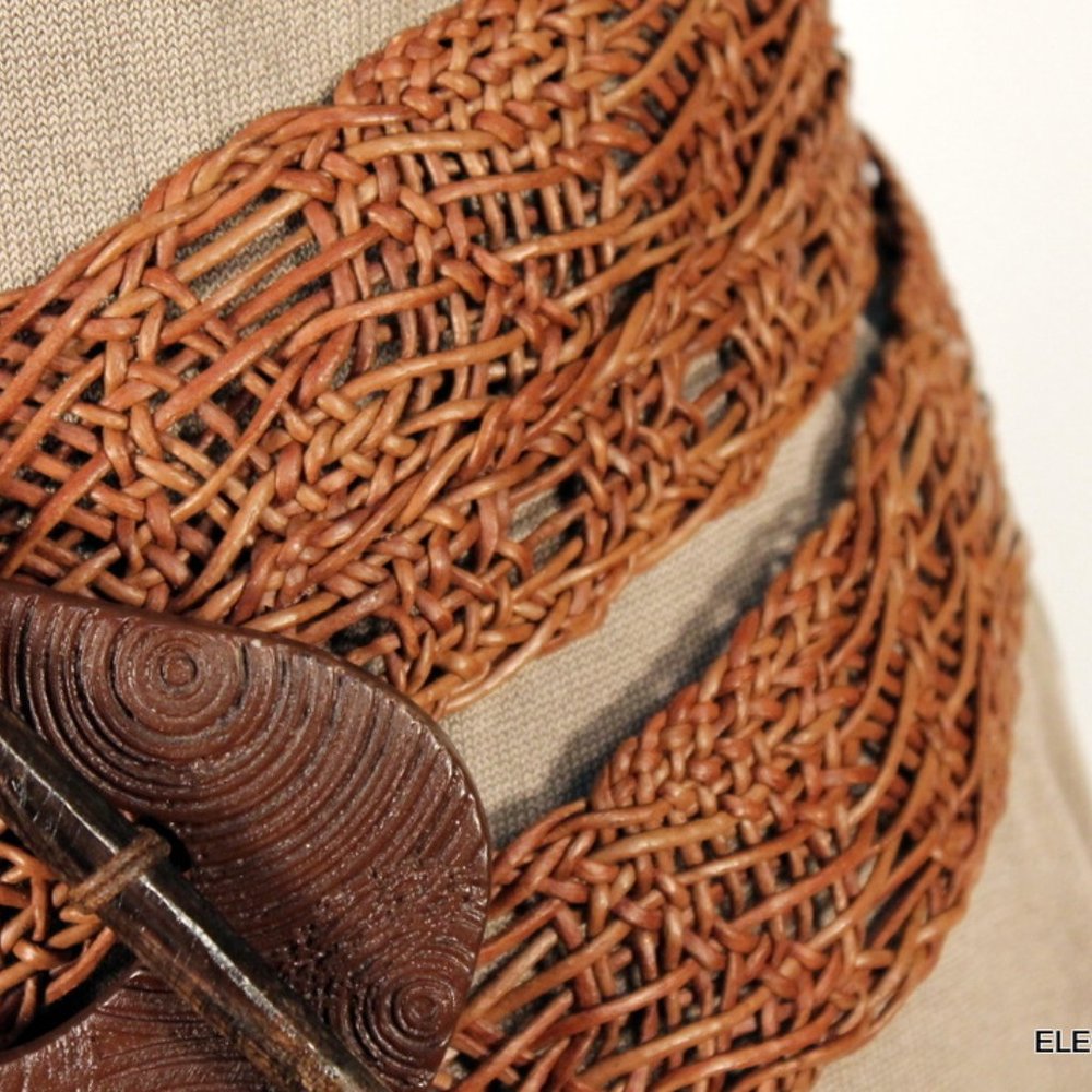 Vintage Susan Riedweg Braided Leather Wide Belt S / M Womens '90s BOHO Brown - Picture 4 of 8